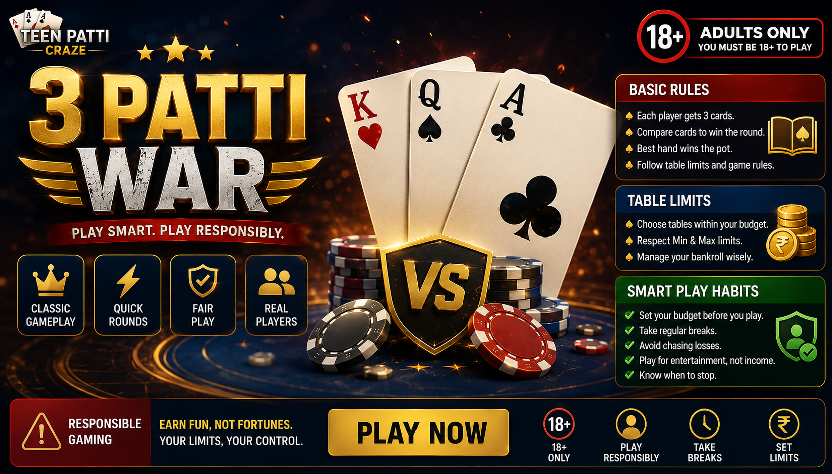3 Patti War for Adults 18+